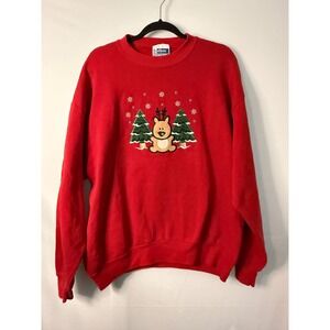 VTG Endless Designs Red Reindeer Christmas Sweatshirt Medium Holiday Festive‎